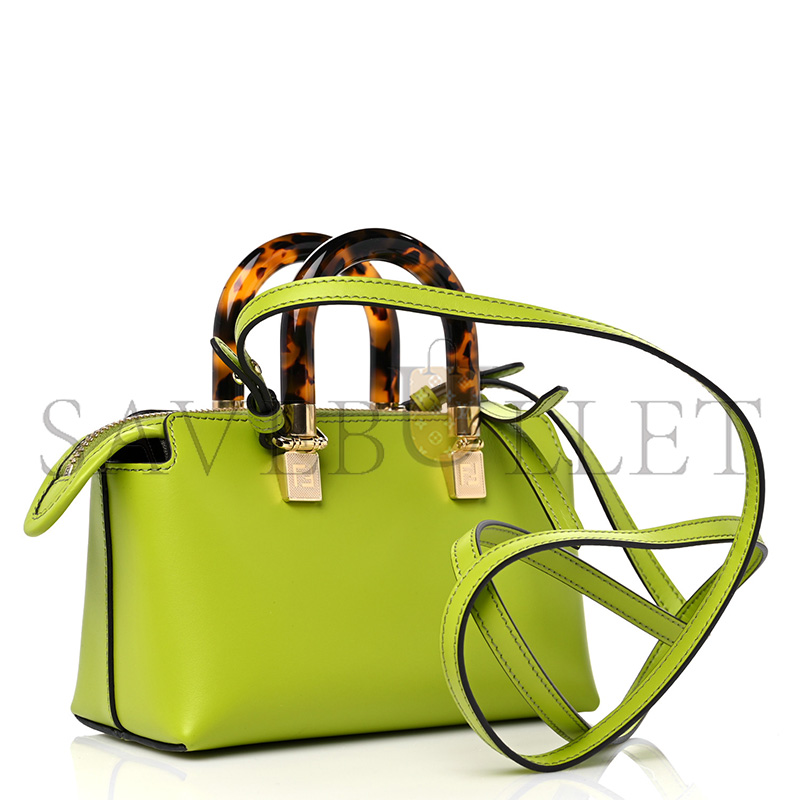 FENDI VITELLO KING PLEXIGLASS LOGO EMBOSSED MINI BY THE WAY TOP HANDLE BOSTON BAG WASABI (20*12*9cm)